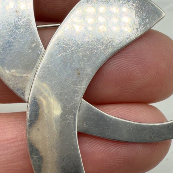 Vtg 925 Signed Sterling Silver Large Abstract Criscrossed Brooch Pin Modernist - Picture 5 of 11